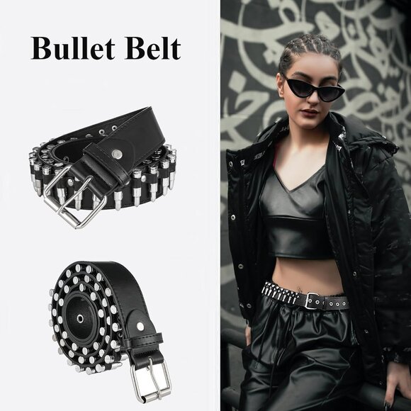 ๐ Women Black Studded Waist Belt Stud Punk Rock Cosplay Halloween Metal Buckle - Picture 2 of 7